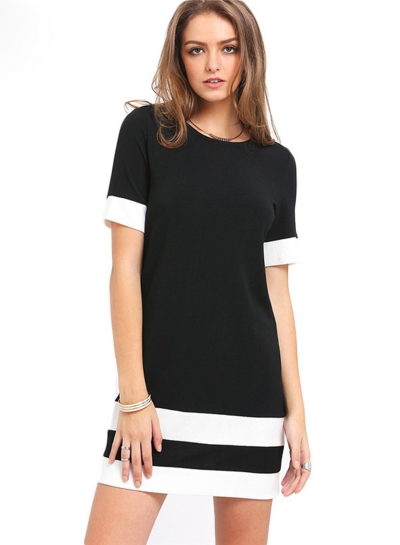 Women's Casual Round Neck Short Sleeve Solid Mini Dresses YOUYOUFASHIONEC.com