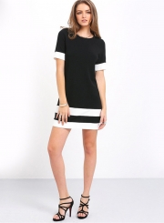 Women's Casual Round Neck Short Sleeve Solid Mini Dresses