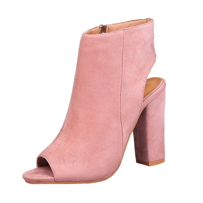 Women's Solid Peep Toe Side Zipper Block Heels Boots STYLESIMO.com