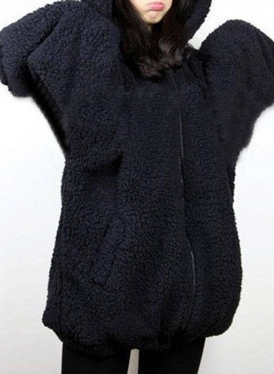 Women's Long Sleeve Zip Up Bear Ear Plush Hoodie STYLESIMO.com