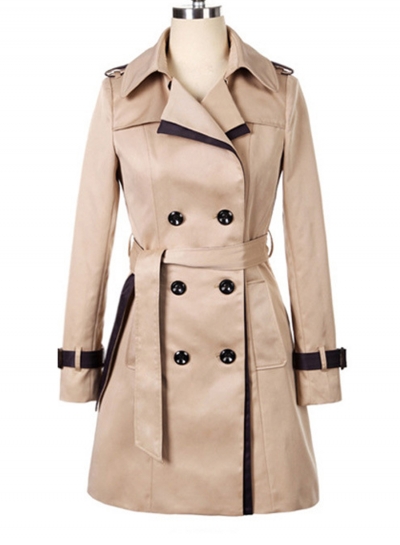 Women's Long Sleeve Double Breasted Slim Trench Coat