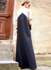 Women's Short Sleeve Color Block High Low Maxi Dress