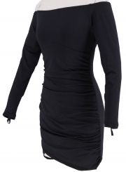 Women's Solid off Shoulder Long Sleeve Ruched Bodycon Mini Dress