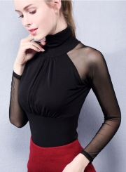Women's Fashion Solid High Neck Long Sleeve Slim Fit Blouse