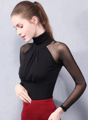 Women's Fashion Solid High Neck Long Sleeve Slim Fit Blouse