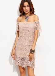 Women's Off Shoulder Slash Neck Lace Bodycon Dress