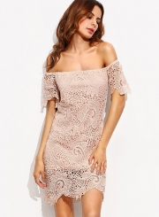 Women's Off Shoulder Slash Neck Lace Bodycon Dress