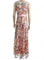 Women's Sleeveless Floral Embroidery Maxi Dress