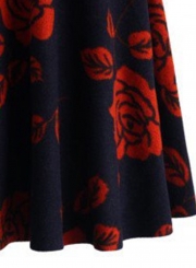 Women's High Waist Rose Print A-line Skirt