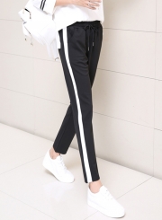 Women's Drawstring Waist Stripe Sweat Pants