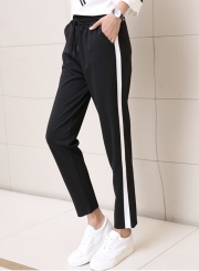 Women's Drawstring Waist Stripe Sweat Pants