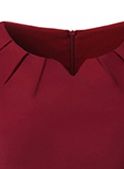 Women's Solid V Neck Short Sleeve Slim A-line Dress