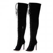 Women's Peep Toe Lace up High Heels Over-the-knee Boots