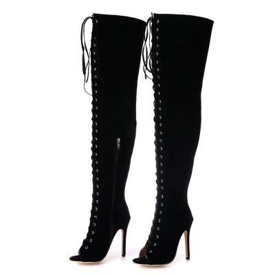 lace up heeled boots open toe