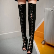 Women's Peep Toe Lace up High Heels Over-the-knee Boots