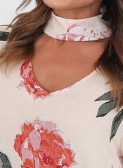 Women's Fashion Floral Print Choker Neck Blouse