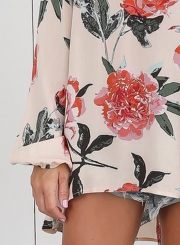 Women's Fashion Floral Print Choker Neck Blouse