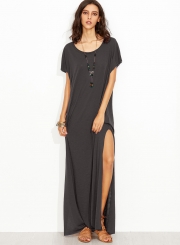 Women's Fashion Loose Fit Maxi Tee Dress with Pocket