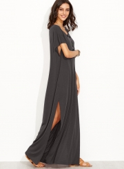Women's Fashion Loose Fit Maxi Tee Dress with Pocket