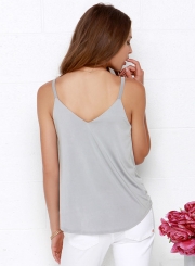 Women's Casual Spaghetti Strap V Neck Solid Tops