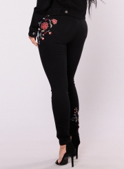 Women's Casual High Waist Bodycon Floral Embroidery Pants