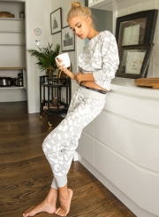 Speckle Print Round Neck Sweatshirt Pants Set