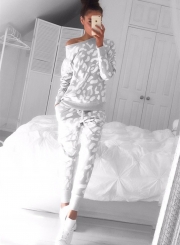 Speckle Print Round Neck Sweatshirt Pants Set