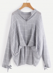 Casual Stand Collar Long Sleeve Plaid Pullover Blouse