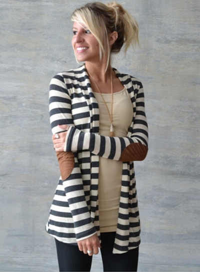 Striped Long Sleeve Open front Cardigan STYLESIMO.com