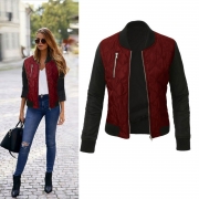 Long Sleeve Color Block Cotton-padded Jacket