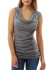 Casual V Neck Sleeveless Solid Color Tank Top