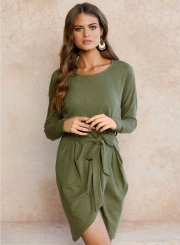 Long Sleeve Irregular Dress with Belt