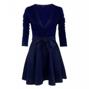 Fashion V Neck Long Sleeve Bow Detail A-line Dress