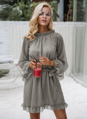 Long Sleeve Flounce Panel Backless Dress