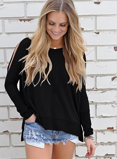 Round Neck Off Shoulder Knit Tee Shirt