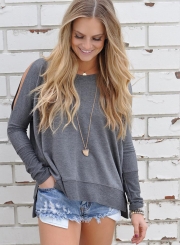 Round Neck Off Shoulder Knit Tee Shirt