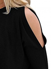 Round Neck Off Shoulder Knit Tee Shirt