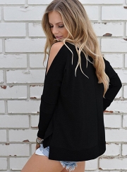 Round Neck Off Shoulder Knit Tee Shirt