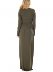 Solid Long Sleeve High Waist Round Neck Long Dress