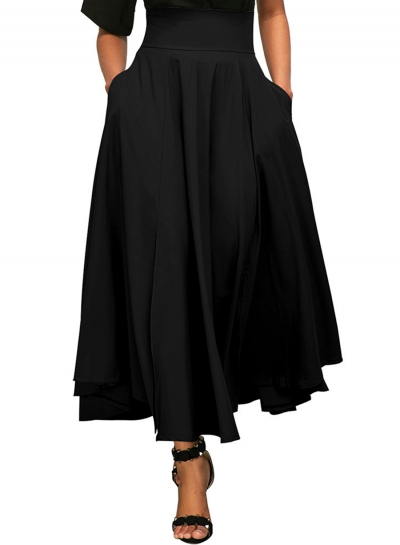 Solid High Waist Back Lace up Pleated Skirt YOUYOUFASHIONEC.com