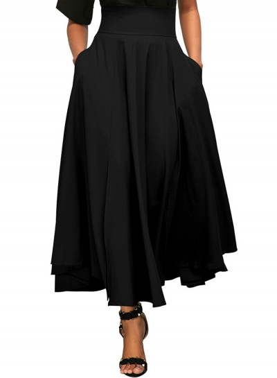 Solid High Waist Back Lace up Pleated Skirt STYLESIMO.com