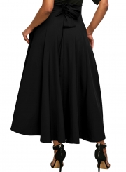 Solid High Waist Back Lace up Pleated Skirt