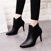 Pointed Toe Back Zipper Solid Color Ankle Boots