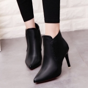 Pointed Toe Back Zipper Solid Color Ankle Boots