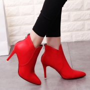 Pointed Toe Back Zipper Solid Color Ankle Boots
