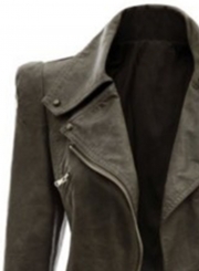 Fashion Long Sleeve PU Zip Motorcycle Jacket