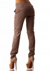 Fashion Mid Waist Solid Color Pants