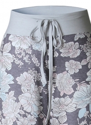 Loose Fit Drawstring Waist Floral Print Pants