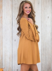 Elegant Round Neck Flare Sleeve Solid Color Backless Dress