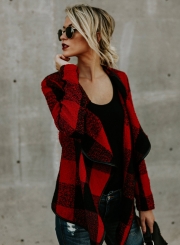 Open Front Turn-down Collar Plaid Coat